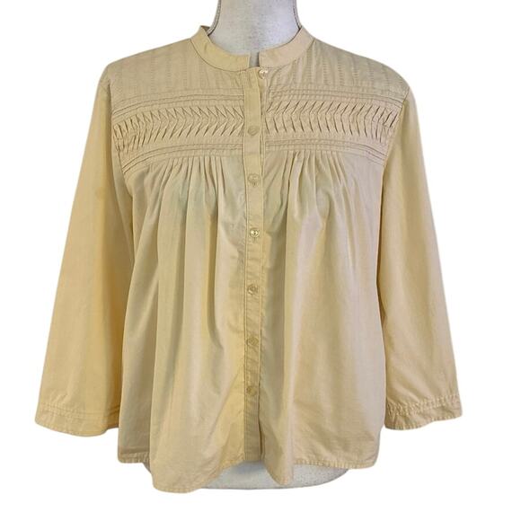 J Jill Size M Vintage Button Front Top Blouse Cotton Yellow Cottage Pintuck - Picture 1 of 6